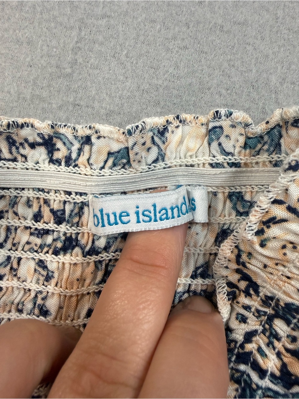 Blue Island Boho Wide-Leg Smocked strapless Jumpsuit pockets in Cream & Teal XS - Picture 2 of 9